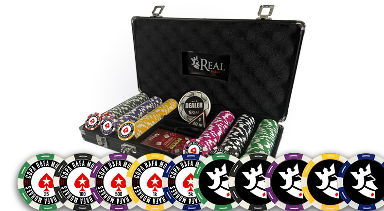 Maleta com 300 Fichas de Poker em ABS Personalizadas da Copa Rafa Moraes